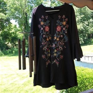 Embroidered bell-sleeve dress